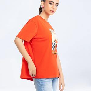 T-shirt femme imprimé graphique surdimensionné quantité minimale de commande bas Logo personnalisé couleur rouge O cou femmes maillot décontracté pour toutes les saisons - Product Image 4