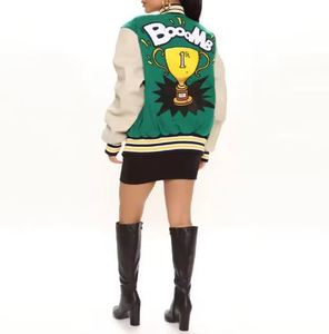 2025 collège équipe nouvelle lettre broderie personnalisé culture bouton up Varsity Bomber veste femmes - Product Image 5