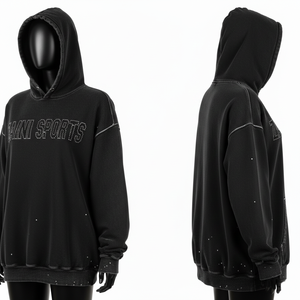 Women Acid Wash <b>Hoodie</b> Premium Cotton Fleece 320 GSM Soft Washed <b>Black</b> Rhinestone Hotfix Custom Logo basics Hoodies - Product Image 5