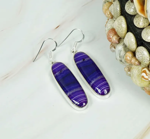 925 <b>Sterling</b> <b>Silver</b> <b>Hoop</b> Earrings Purple Botswana Agate Gemstone AAA Grade Nickel-Free Gift Jewelry for Women Girls Fashion - Product Image 2