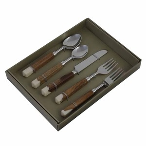 Cuchara Tenedor Cuchillo Juego De 5 Cubiertos De Acero Inoxidable Perfecto Para Mesa De Comedor Cocina Uso Diario Mango De Madera De Lujo Calidad Estable - Product Image 1