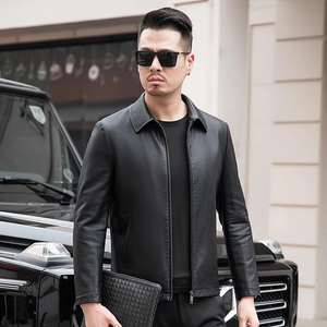 Veste d'hiver pour homme en cuir véritable de qualité supérieure, col montant, avec logo sur le devant, imperméable et écologique - Product Image 4