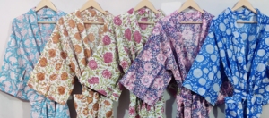 100% Best Quality <b>Knitted</b> Cotton Knee Hand Block Printed Pajamas Sleepwear Soft Breathable Assorted Floral V-neck <b>Belt</b> Autumn - Product Image 5