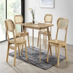 Hot sale Malaysia rattan wooden seat dining chairs with solid rubber wood dining table