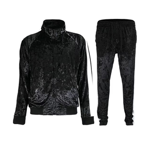 OEM/ODM Chaqueta reversible transpirable de terciopelo brillante triturado de dos piezas + Pantalones de chándal Cozy Winter Fall Lined Solid Sweatsuit para hombres - Product Image 1
