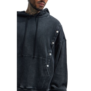 2025 Logo personnalisé lavage à l'acide 450gsm éponge française surdimensionné Streetwear sweats à capuche pour hommes hiver soleil fané cordon coton à capuche - Product Image 3
