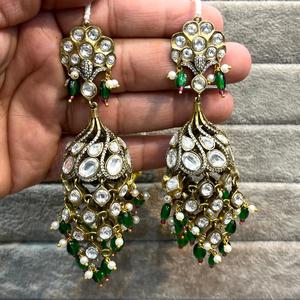 Pendientes de lujo de alta calidad Real Kundan Polki Pendientes chapados en oro para fiesta boda y pendientes tradicionales reales para mujer - Product Image 3