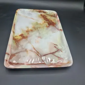 ถาดเสิร์ฟหินอ่อนโอนิกซ์สีขาวทรงสี่เหลี่ยมผืนผ้าถาดหินโอนิกซ์สีเขียว - Product Image 4