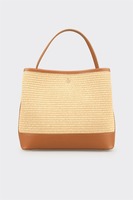 Tas Selempang Anyaman Jerami ODM Logo Kustom Tas Jinjing Musim Panas Wanita OEM Label Pribadi
