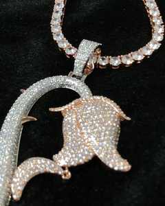 Pendentif en argent sterling 925 véritable avec charme floral, qualité supérieure, style hip-hop, diamant, rose, fleur, bijoux glacés pour lui ou elle - Product Image 5