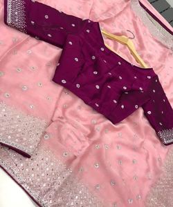 Party Wear Banarasi Silk Saree with Sequence Work for Professional Look Full-length Graceful Flowing Silhouette - Product Image 4