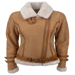 Veste en cuir d'agneau et fourrure de mouton pour femmes en gros, personnalisée, épaisse, avec fermeture éclair, chaude pour l'hiver, décontractée - Product Image 1