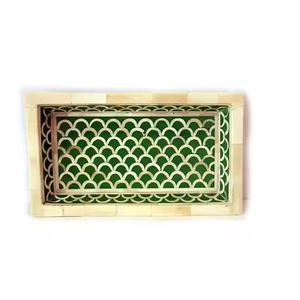 Bandeja decorativa para huesos Bandeja para servir con incrustaciones de huesos Bandejas de huesos indios con patrones florales Tamaño personalizable y colores Diseño elegante - Product Image 6