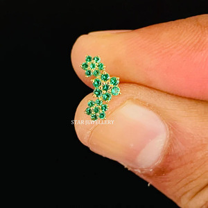 14K Solid Gold CZ Green Diamond Climber <b>Earrings</b> Fine Jewelry. - Product Image 2