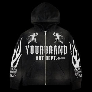 Personalizable Acid Wash Distress 450GSM Algodón Fleece Sudadera con capucha Pantalones Conjunto Chándales de invierno Sólido con capucha Personalizable Logo Característica - Product Image 5