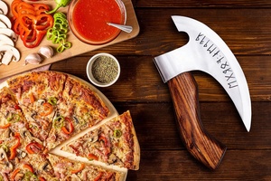 Hache à pizza en acier à haute teneur en carbone faite à la main avec manche en bois de rose et gaine en cuir fin Haches faites à la main Hache de cuisine Hache à viande - Product Image 5