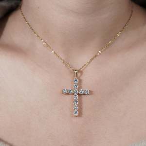 Pendentif croix en diamant cultivé en laboratoire certifié IGI, en or blanc et jaune, colliers - Product Image 6