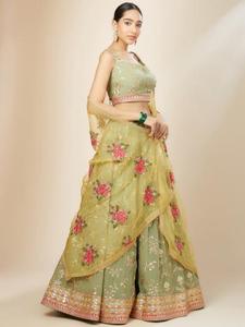 Luxueux Sage Green Heavy Georgette Pista Lehenga choli fabricants en Inde - Product Image 2