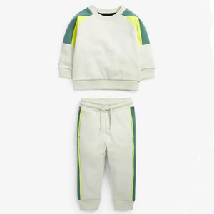 Conjunto de chándal para niños, chándal de verano cómodo para niños pequeños y niñas con Jogger a rayas liso, traje práctico para bebé - Product Image 1