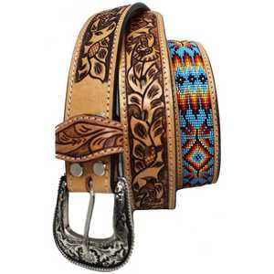 100% American Cow Hide Designer Western Beaded <b>Belt</b> with Hand Tooled <b>Work</b> for Men & Women Western <b>Belt</b> Supplier - Product Image 3