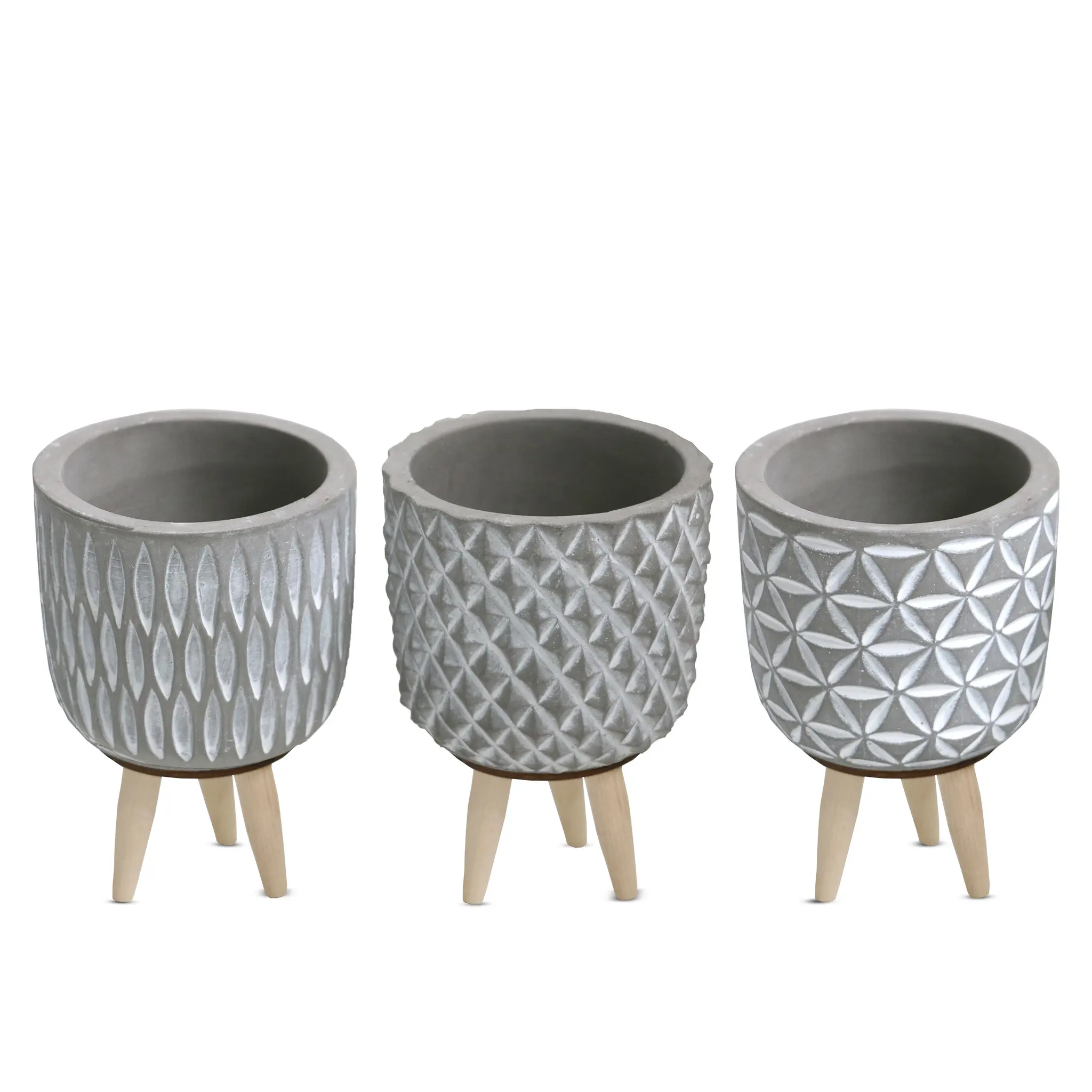 Home Decor Trendy Ceramic Flower pot - Pattern with Wooden Legs available in multiple sizes for Wholesale