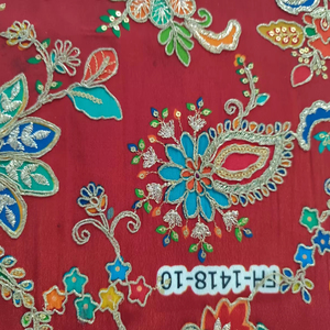 Crêpe naturel soie position impression broderie travail faire pour déguisement matériel meilleure qualité tissu - Product Image 1