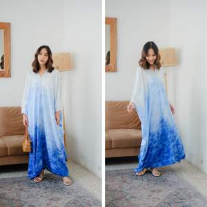 Abaya kaftan décontractée de haute qualité avec imprimé bleu artistique mode intemporelle pour les femmes à la recherche de confort et de grâce - Product Image 6