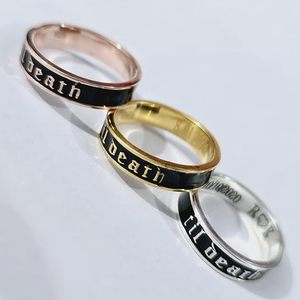 Anillo de 4mm de ancho hasta la muerte, anillo de esmalte negro, anillo de boda, anillo de boda de aniversario, regalo para ella, banda de apilamiento, - Product Image 2