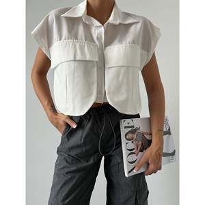 Camisa Blusa Informal de Algodón Blanco con Detalle de Bolsillo y Botones para Mujer, Marca Mybeefashion, para Uso Diario - Product Image 1