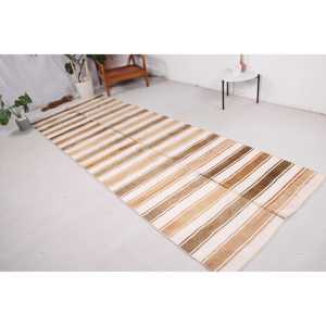 Turkish Vintage Runner Rug 3.9x11.2 ft, Kilim <b>Brown</b> <b>Wool</b> Rug - Product Image 1