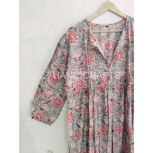 Hermoso vestido de verano para mujer, algodón, bloque de mano, estampado Floral, ropa de playa ligera, cintura Natural de talla grande - Product Image 4