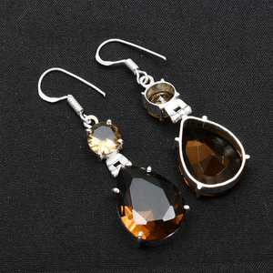 Pendientes de piedras preciosas de cuarzo ahumado Plata de Ley 925 gancho hecho a mano gota de alambre colgante joyería regalo para mujeres niñas al por mayor - Product Image 3