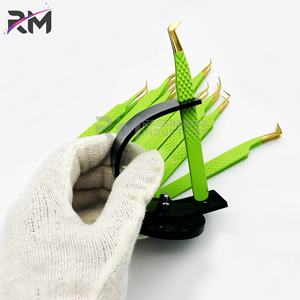 RMI meilleure qualité Volume pince à épiler Extension de cils pointe or vert poudre enduit couleur acier inoxydable pince à épiler - Product Image 5