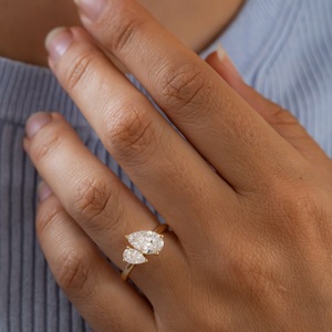 11x7mm coupe poire et 8x6mm coupe poire blanc CZ Toi et Moi bague de fiançailles bande d'or deux pierres bijoux d'anniversaire de mariage de mariée - Product Image 2