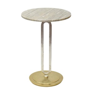 Table ronde avec dessus en marbre et fond en aluminium finition nickel et or métal Table basse ou table d'appoint ronde pour meubles de maison - Product Image 2
