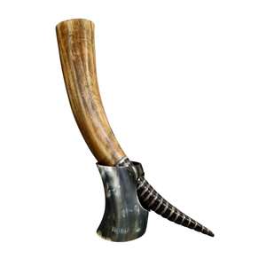 Viking Horn Stand Natural Drinking Horn Engraved Design Leather Cover Food Drink Vessel <b>Ceramic</b> Cups for Back School - Product Image 5