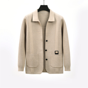 เสื้อสเวตเตอร์ถักคอปกสี่เหลี่ยมแขนยาวของผู้ชายเสื้อโค้ทคาร์ดิแกนสีพื้นเรียบง่ายสำหรับ2025 - Product Image 6