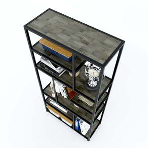 Étagère décorative modulaire en bois de caoutchouc de style design industriel KTB68069 avec structure en fer, autoportante, 75x32x150 (cm) - Product Image 6