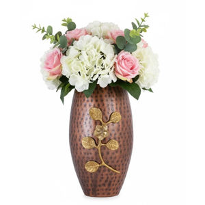 Handcrafted <b>Black</b> Metal <b>Flower</b> <b>Vase</b> With Gold Leaf Design Modern Decorative Tabletop For Home And Living Room Decor On Sale - Product Image 6