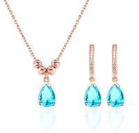 Nuevo Diseño, Juego de Collar y Aretes de Plata de Ley 925 Chapados en Oro con Piedra Natural Diaspore Corte Pera, Antialérgico, para Fiestas y Aniversarios