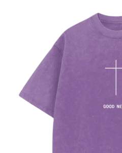 Manufacturer Custom Oversized Washed Cotton <b>TShirt</b> Lavender <b>Purple</b> Religious Cross Print Men Streetwear Vintage Look Casual Tee - Product Image 3