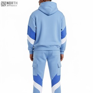 100% Cotton Fleece <b>Distressed</b> Embroidery Breathable Hooded Tracksuits for Men Flare Sweat Pants Hoodie Set Puff Printing Logo - Product Image 2
