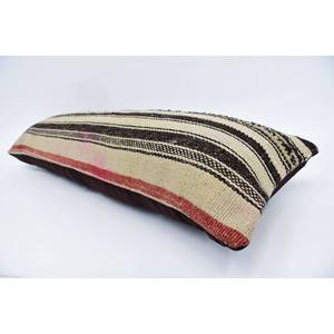 Coussin décoratif rectangulaire beige en laine Kantha patchwork, 12x36 pouces, écologique, antidérapant, tissé, brodé, imprimé vintage - Product Image 5