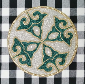 Manteles individuales con cuentas para mesa de comedor verde azulado dorado plateado, manteles individuales con cuentas redondos para reuniones, Acción de Gracias y fiestas familiares - Product Image 2