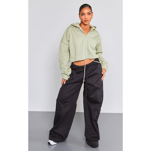Custom Logo Women's Heavy Weight 100% Cotton <b>Cropped</b> <b>Zip</b>-<b>up</b> Hoodie Women's Winter OEM Plain Blank Hoodies - Product Image 6
