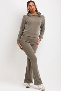 Ensemble sweat à capuche et pantalon de survêtement pour femme 2 pièces kaki personnalisé pleine longueur nouvel ensemble de salon surdimensionné ensemble de survêtement deux pièces pour femme - Product Image 5