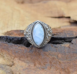 Bague Larimar Gemstone Promise Ring 925 Sterling Silver Jewelry Sterling Silver Handmade Boho Style Solid 925 Stamp Ring Jewelry - Product Image 3