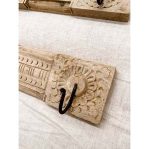 Elegant Indian Carved Wood <b>Wall</b> <b>Hook</b> Panel Large 3-<b>Hook</b> Design Coat Rack - Product Image 5