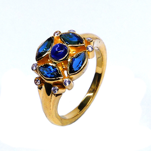 Anillos de cianita con piedras preciosas originales, estilo religioso chapado en oro para compromiso, regalo perfecto, anillos brillantes - Product Image 1