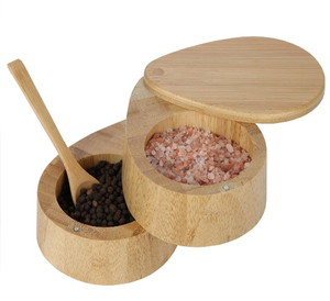 Salt Cellar <b>Box</b> Bowl Pepper <b>Box</b> Salt Container Acacia Wooden Salt <b>Box</b> with Spoon and Lid Kitchen Tabletop Accessories - Product Image 4
